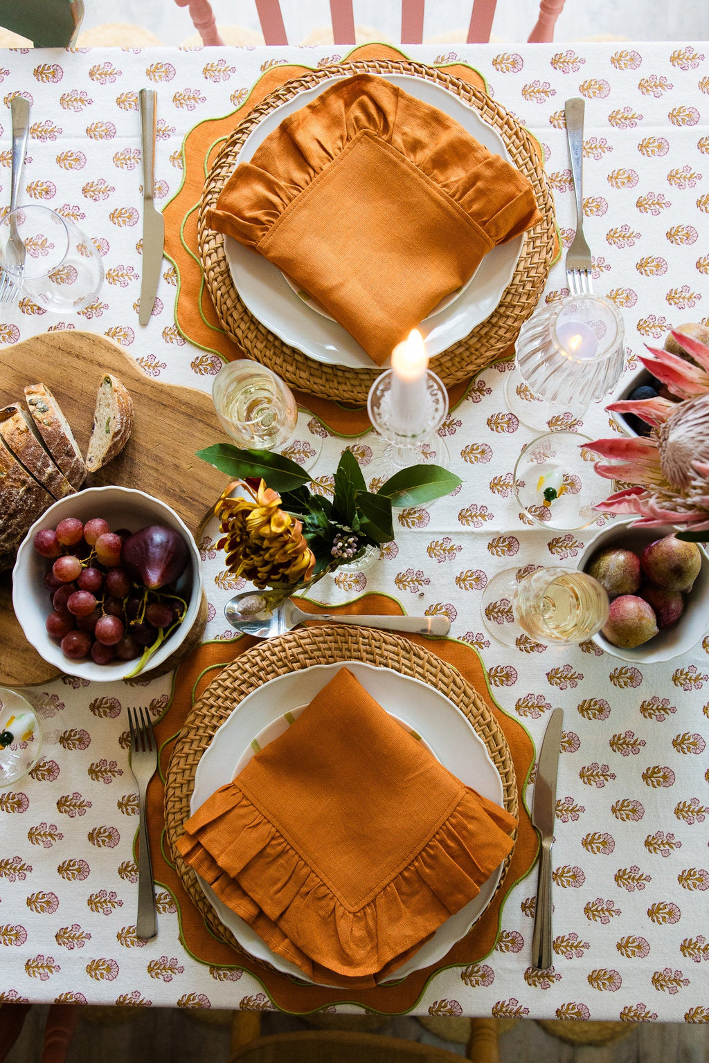 Burnt Orange Ruffled Linen Napkins