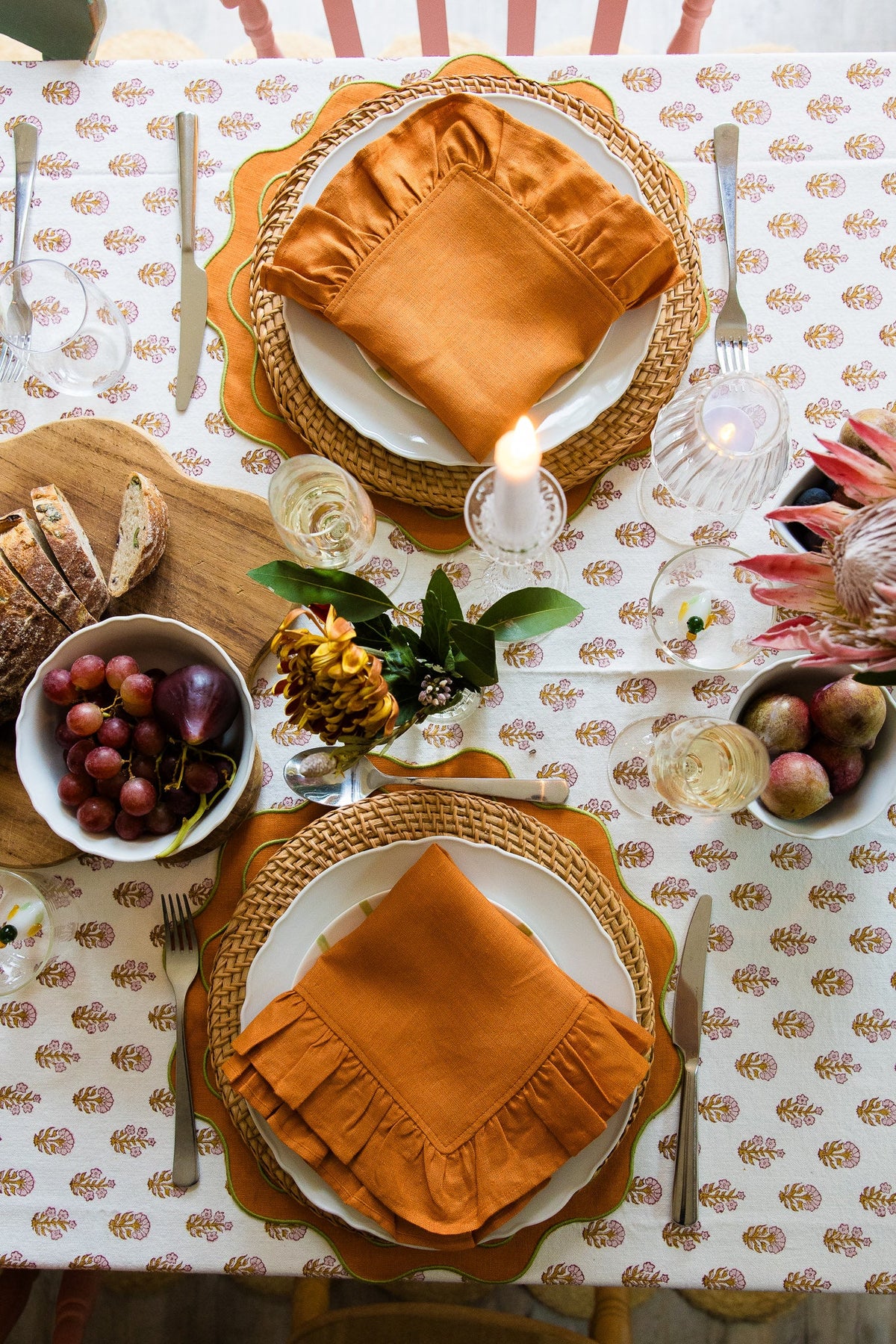Burnt Orange Ruffled Linen Napkins