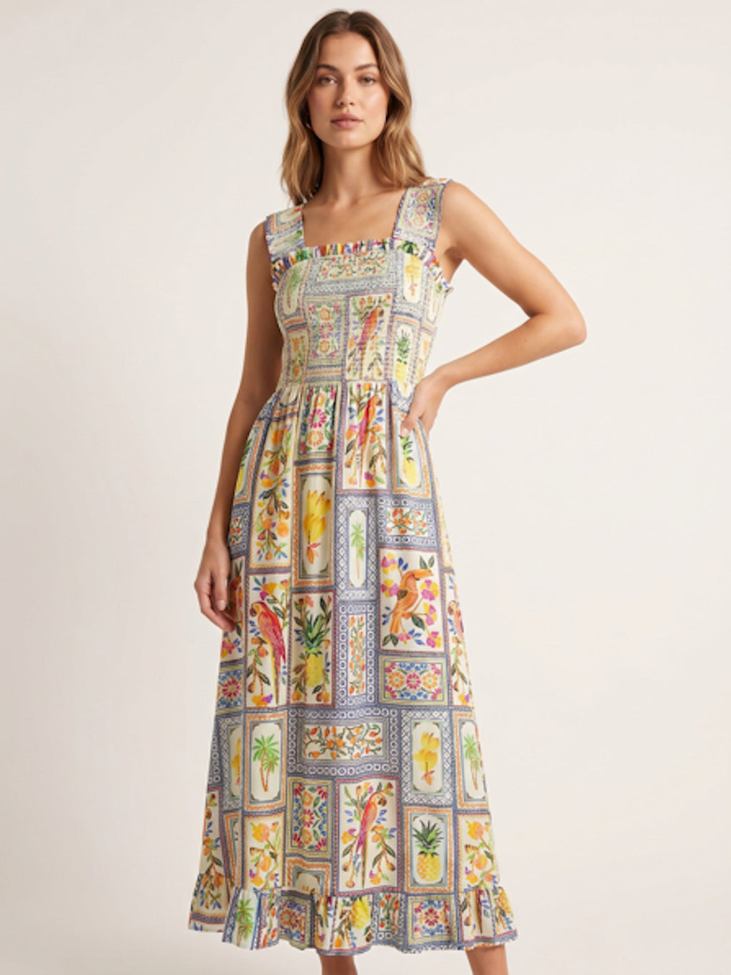 'BYRON' DRESS IN TROPICAL PATCH