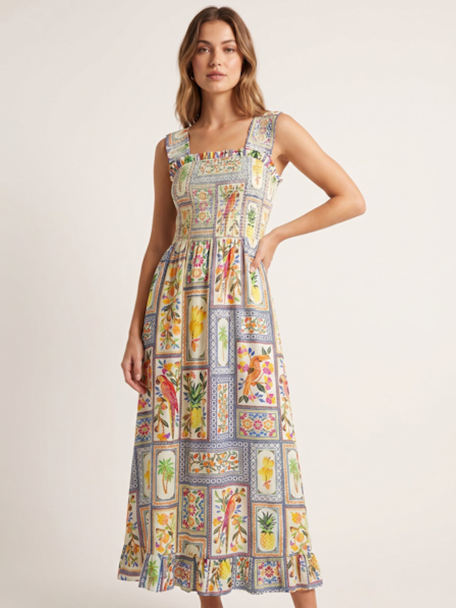 'BYRON' DRESS IN TROPICAL PATCH