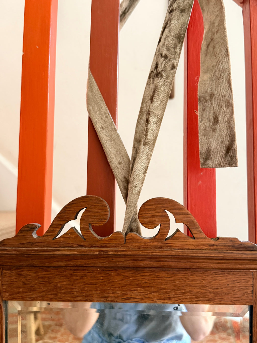 1920s French Oak Vanity or Shaving Mirror with Towel Rail