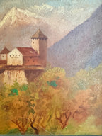 Early 1900s German Landscape: Oil on Wood Panel