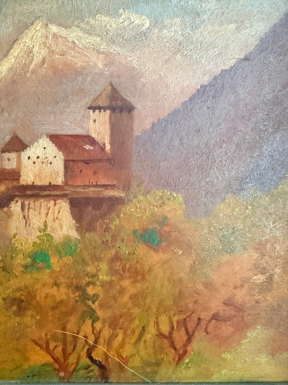 Early 1900s German Landscape: Oil on Wood Panel