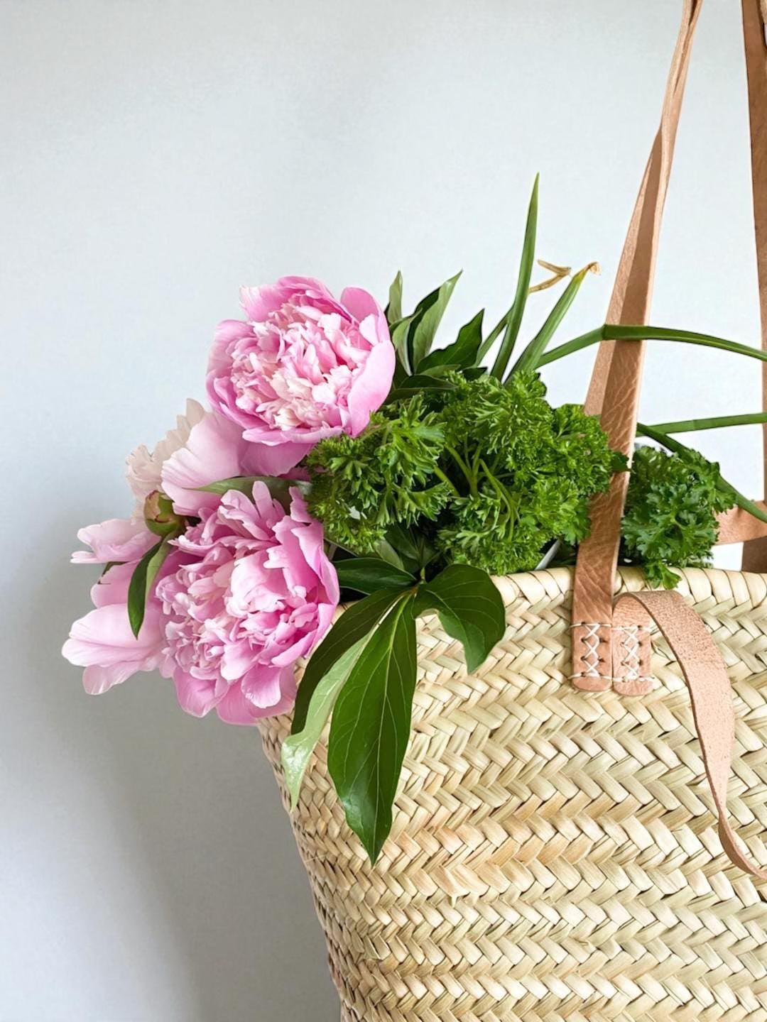 Handwoven Straw Market Bag with Long & Short Leather Handles