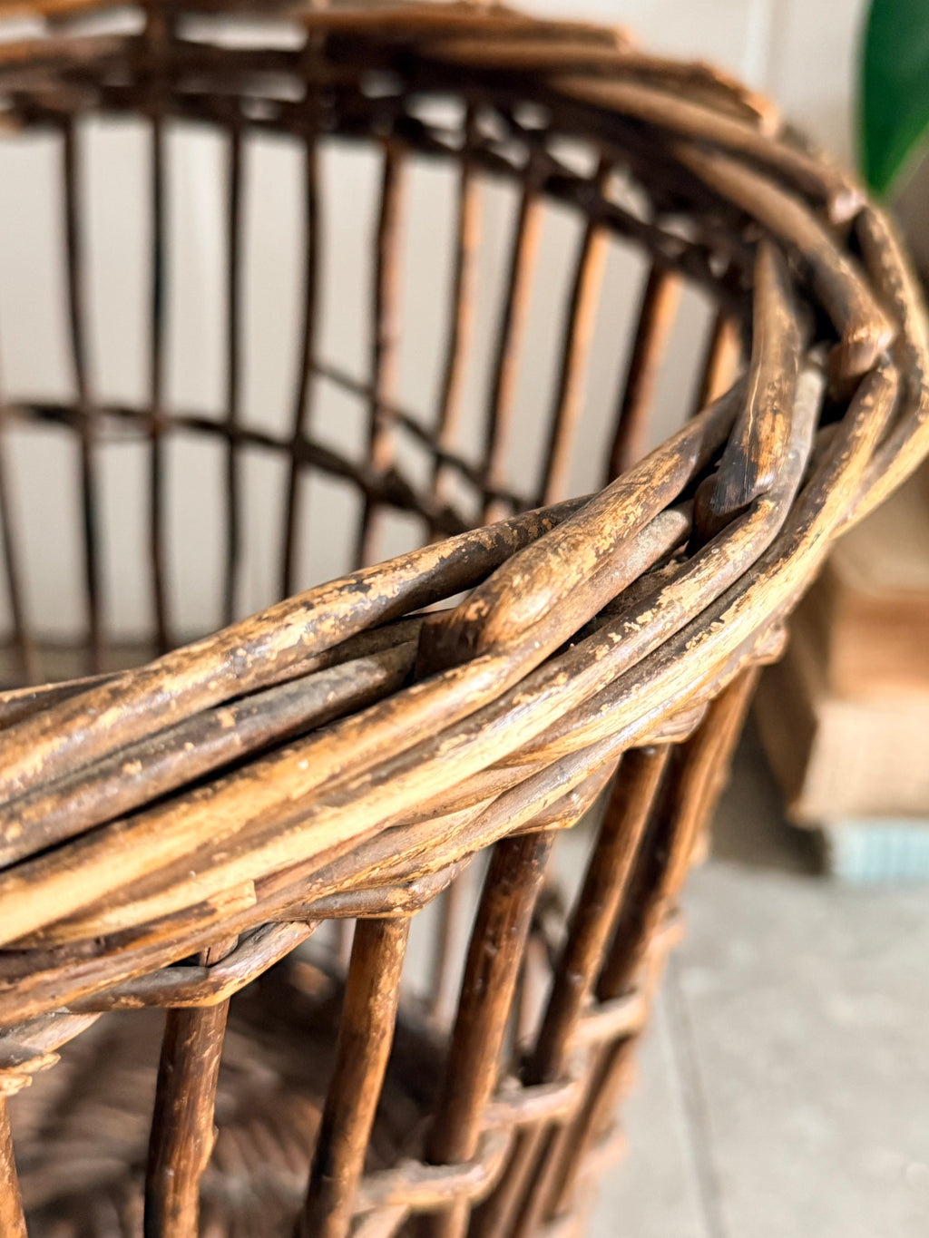 Tapered Vintage Wicker Log Basket