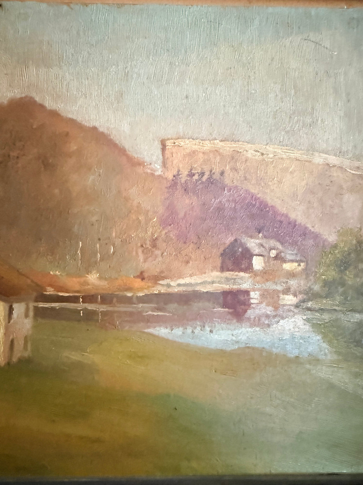 Early 1900s Atmospheric German Landscape: Oil on Wood Panel