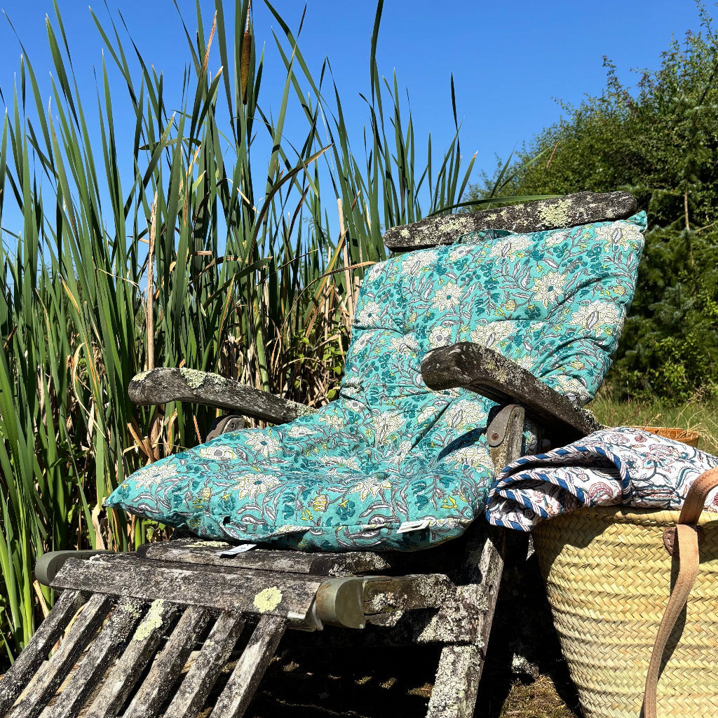 Teal Blue Block Printed Cotton Mattress | Scandinavian Outdoor Living