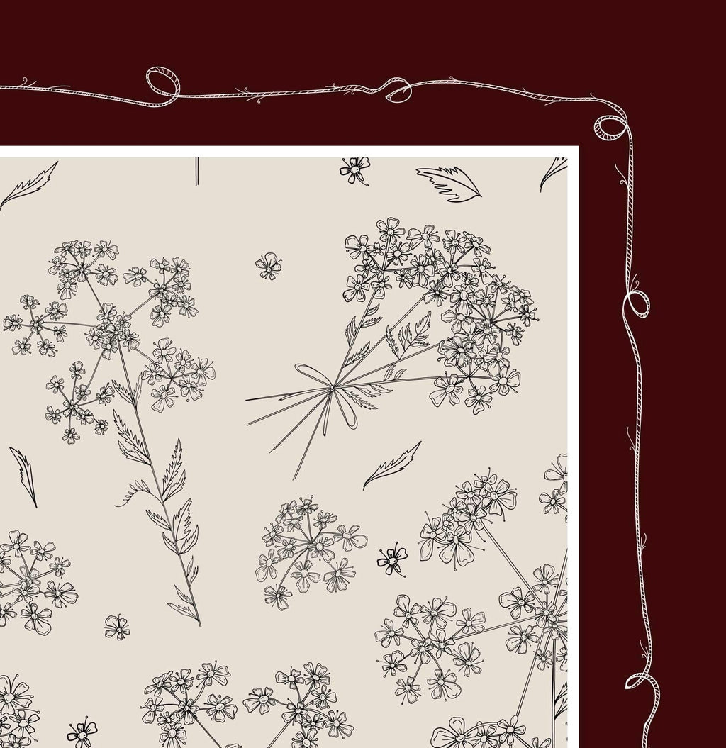 Dark Cherry Cow Parsley Scarf (Small) - 100% Silk