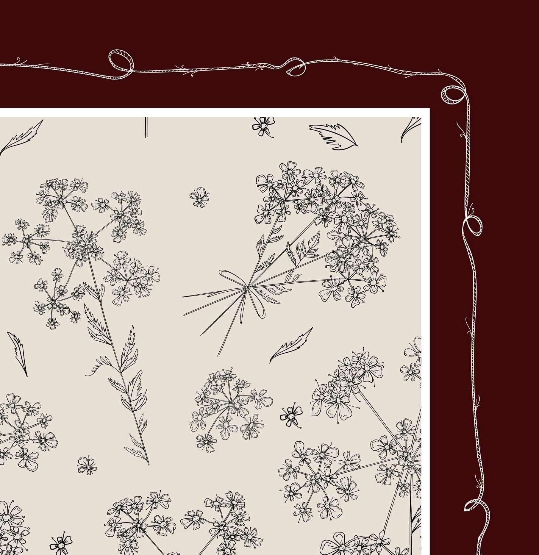 Dark Cherry Cow Parsley Scarf (Small) - 100% Silk