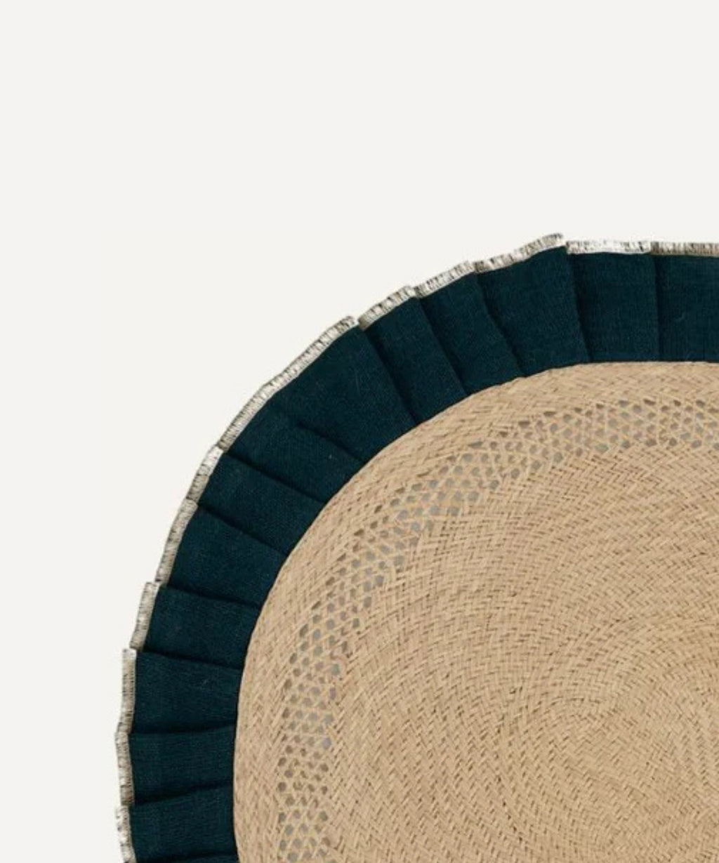 Arandela Placemat | Handwoven Panama Hat Straw & Linen, Teal
