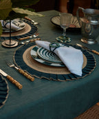 Arandela Placemat | Handwoven Panama Hat Straw & Linen, Teal