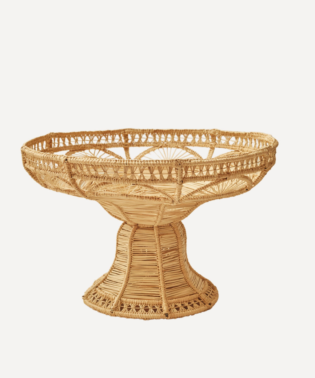 Deco Pedestal Fruit Bowl | Handwoven Iraca Palm, Natural