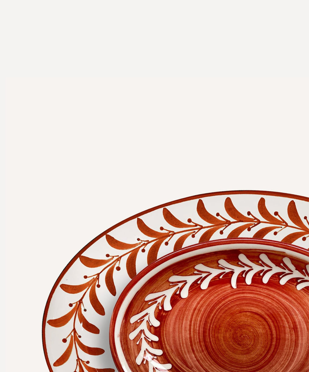 Helecho Serving Platter Set of 2 | Hand-Painted Ceramic, Rust Red
