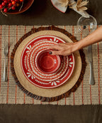Helecho Tapas Bowl | Hand-Painted Fern Wreath Ceramic, Rust Red