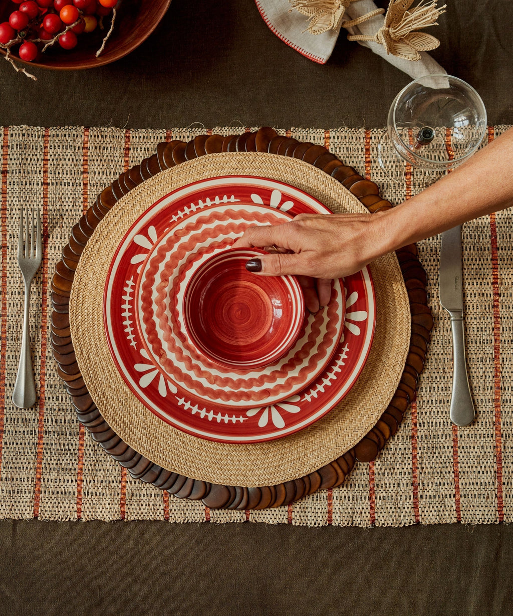 Helecho Cereal Bowl | Hand-Painted Fern Wreath Ceramic, Rust Red