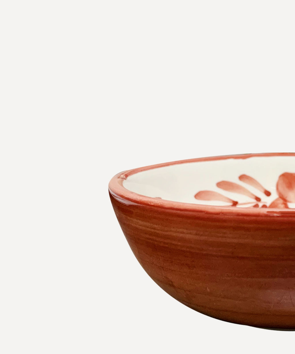 Flor Tapas Bowl | Hand-Painted Floral Ceramic, Rust Red