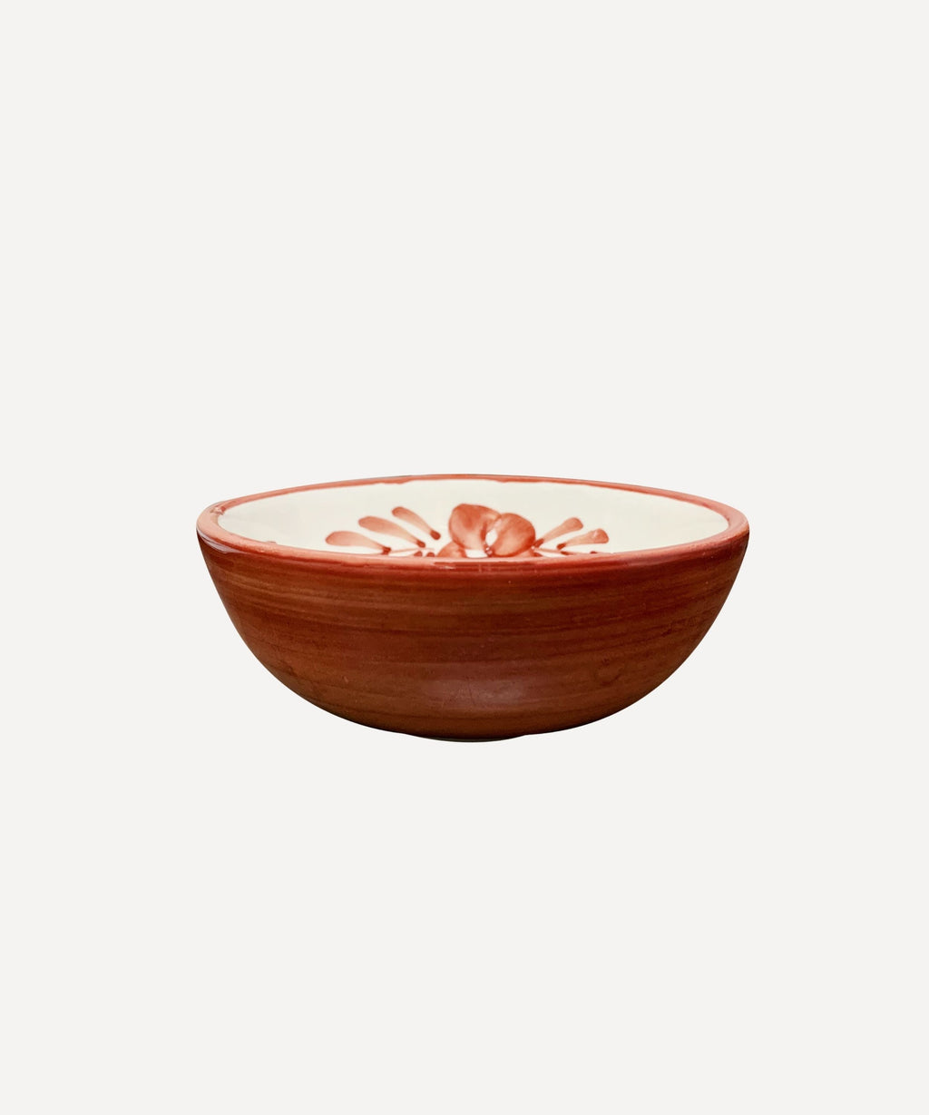 Flor Tapas Bowl | Hand-Painted Floral Ceramic, Rust Red