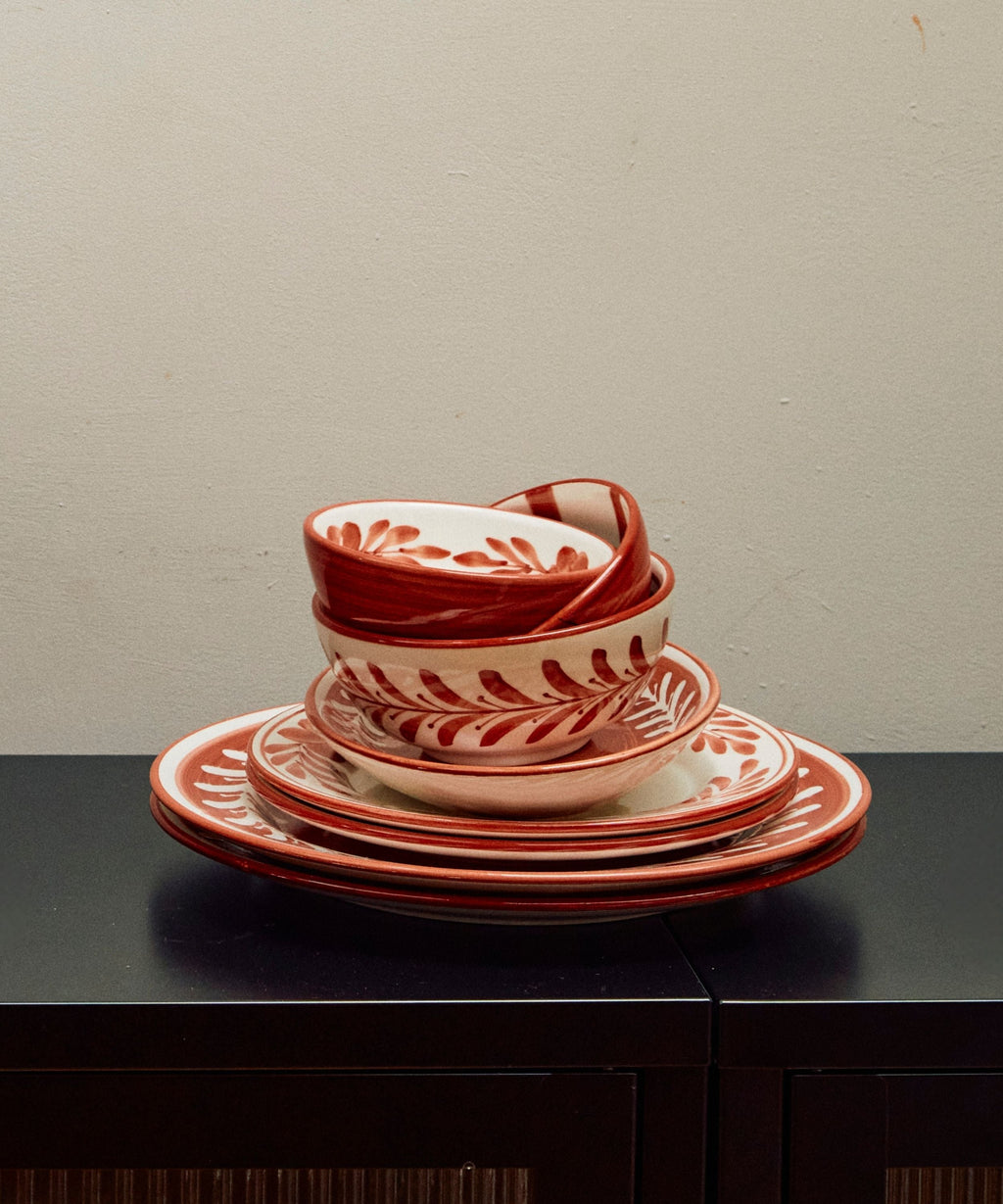 Flor Tapas Bowl | Hand-Painted Floral Ceramic, Rust Red