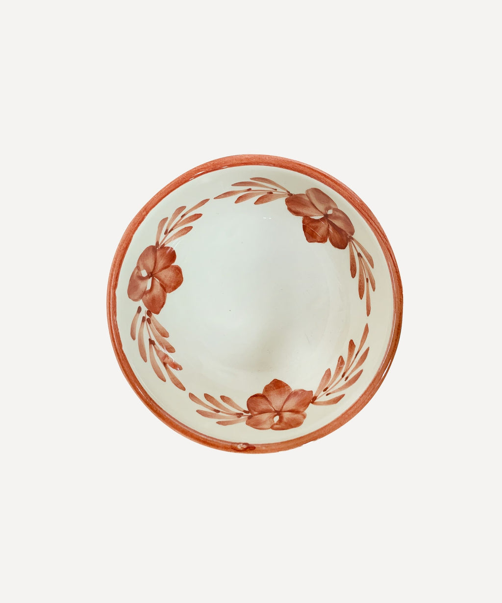 Flor Tapas Bowl | Hand-Painted Floral Ceramic, Rust Red