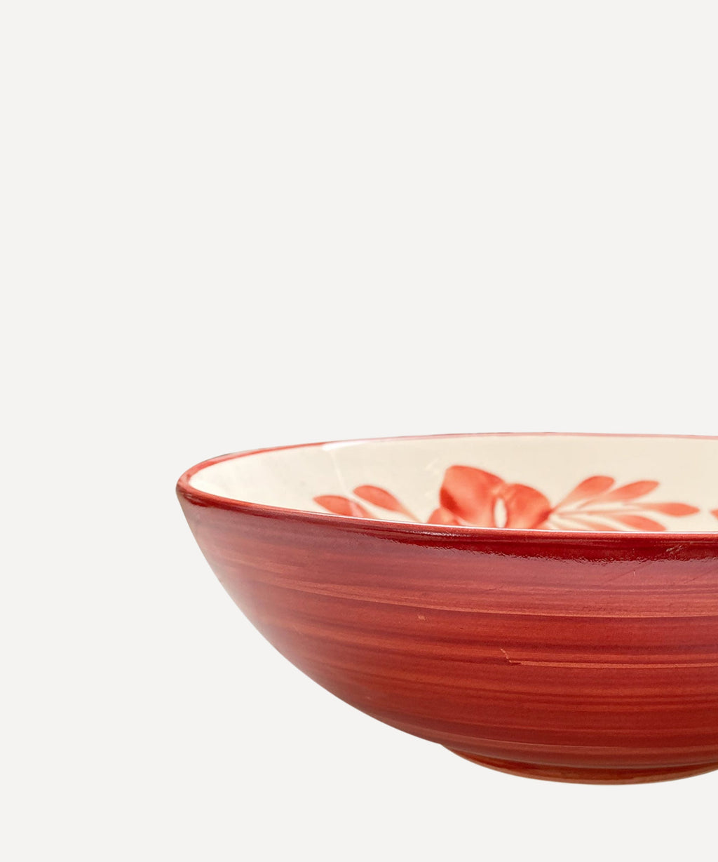 Flor Salad Bowl | Hand-Painted Floral Ceramic, Rust Red
