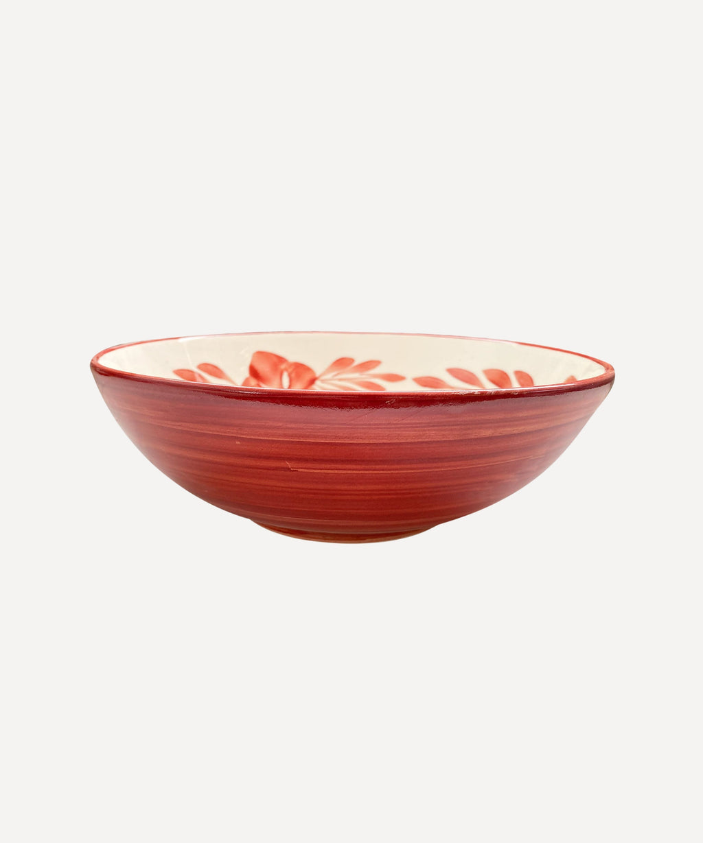 Flor Salad Bowl | Hand-Painted Floral Ceramic, Rust Red