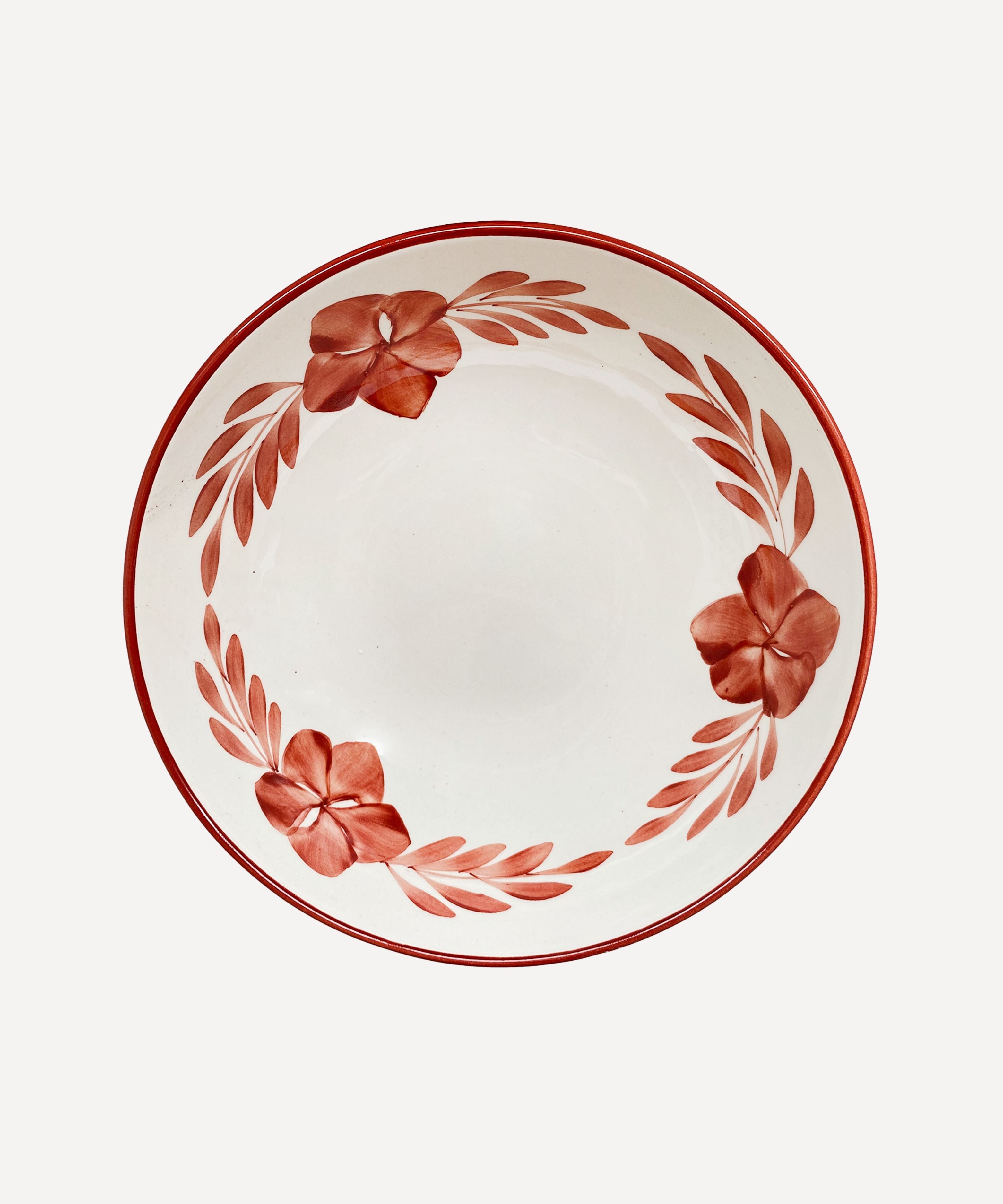 Flor Salad Bowl | Hand-Painted Floral Ceramic, Rust Red