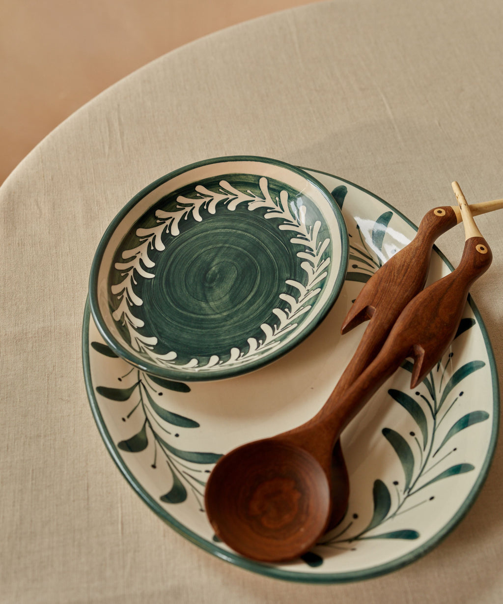 Helecho Serving Platter Set of 2 | Hand-Painted Ceramic, Teal