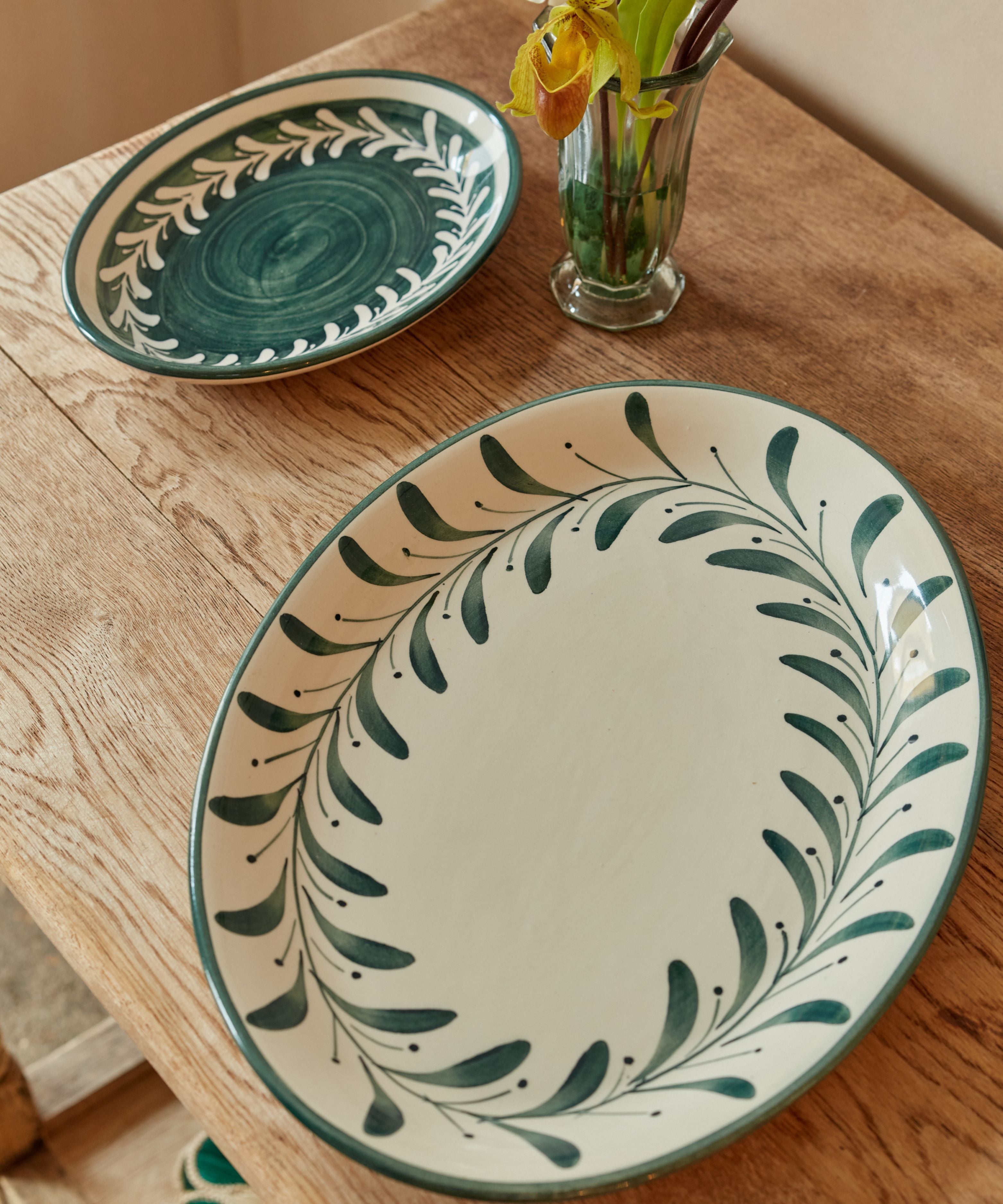 Helecho Serving Platter Set of 2 | Hand-Painted Ceramic, Teal