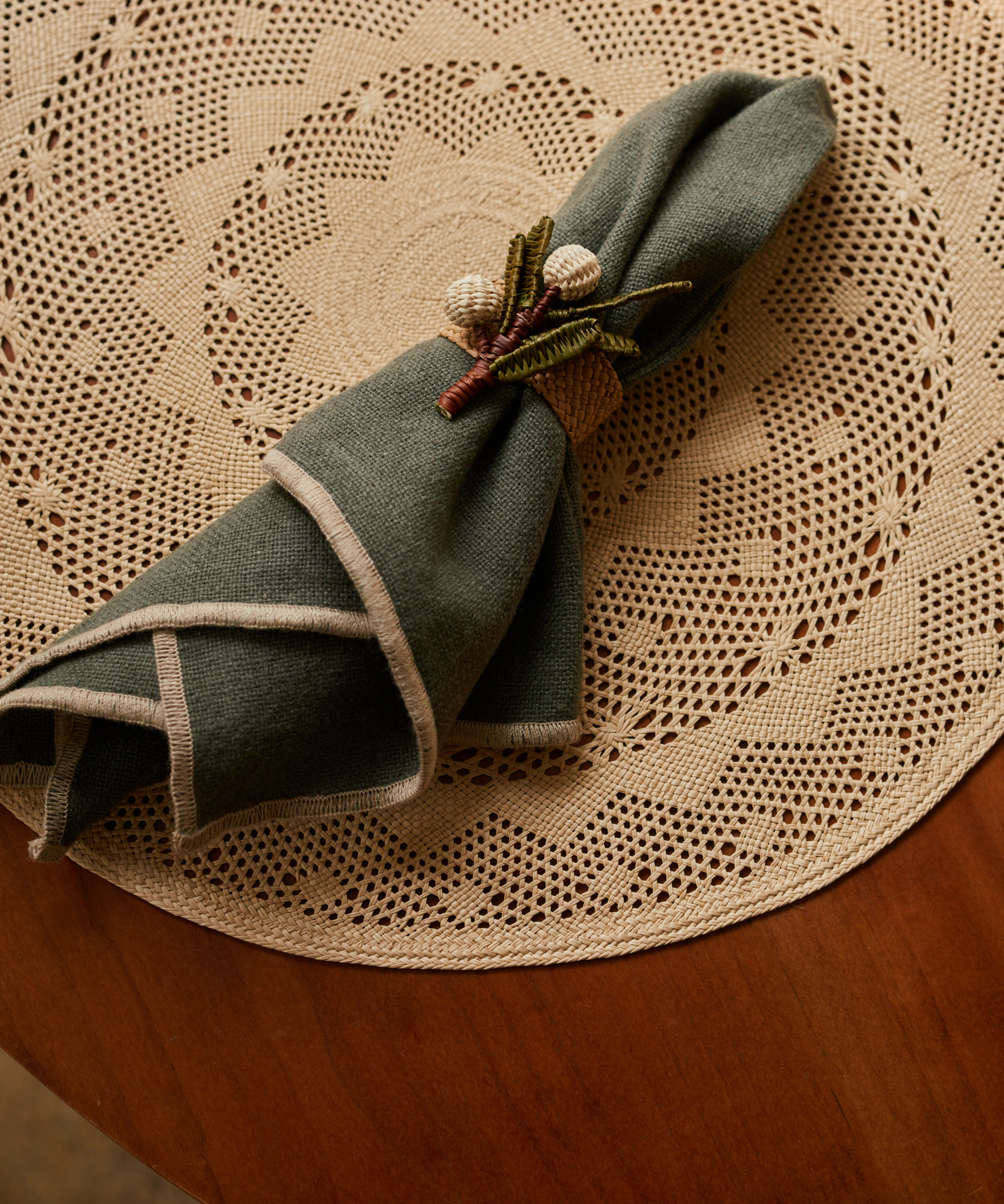 Mistletoe Napkin Ring | Handwoven Panama Hat Straw