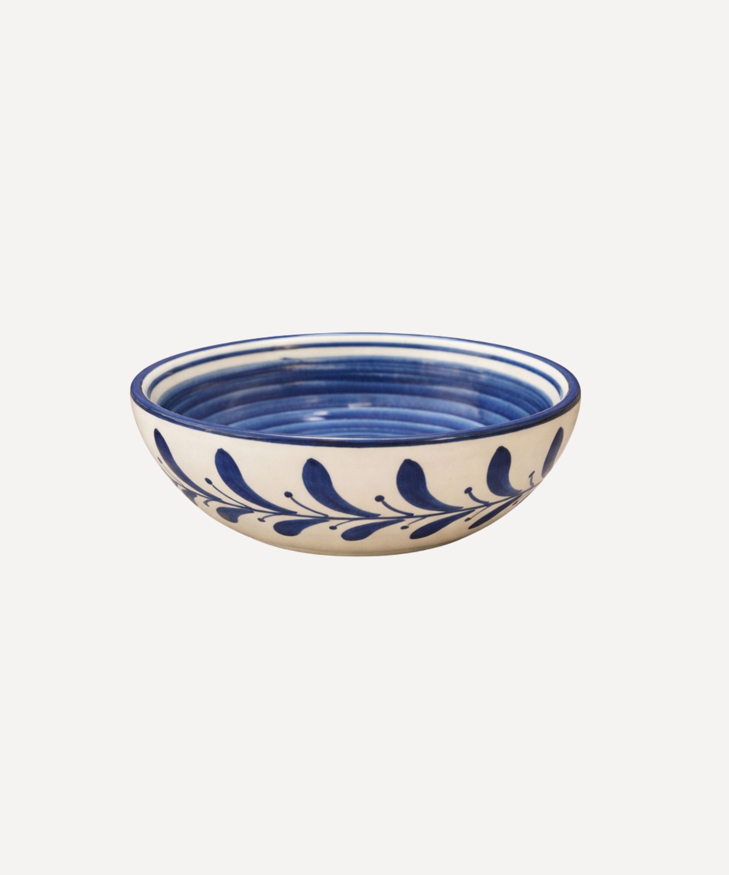 Helecho Cereal Bowl | Hand-Painted Fern Wreath Ceramic, Deep Blue
