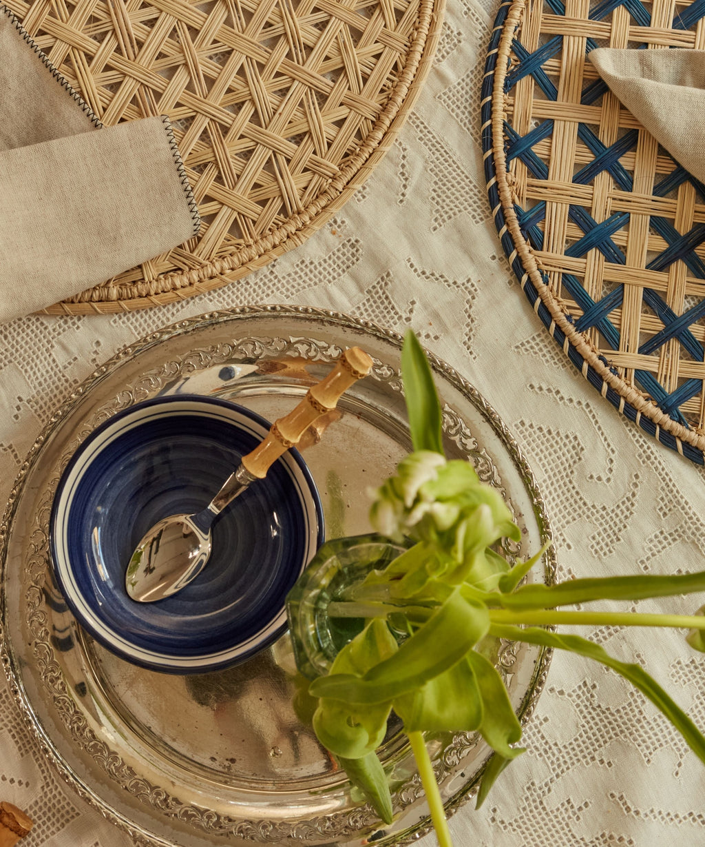 Helecho Cereal Bowl | Hand-Painted Fern Wreath Ceramic, Deep Blue