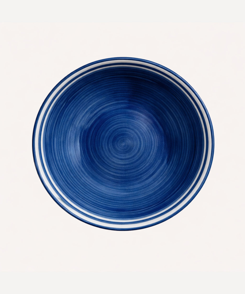 Helecho Salad Bowl | Hand-Painted Fern Wreath Ceramic, Deep Blue