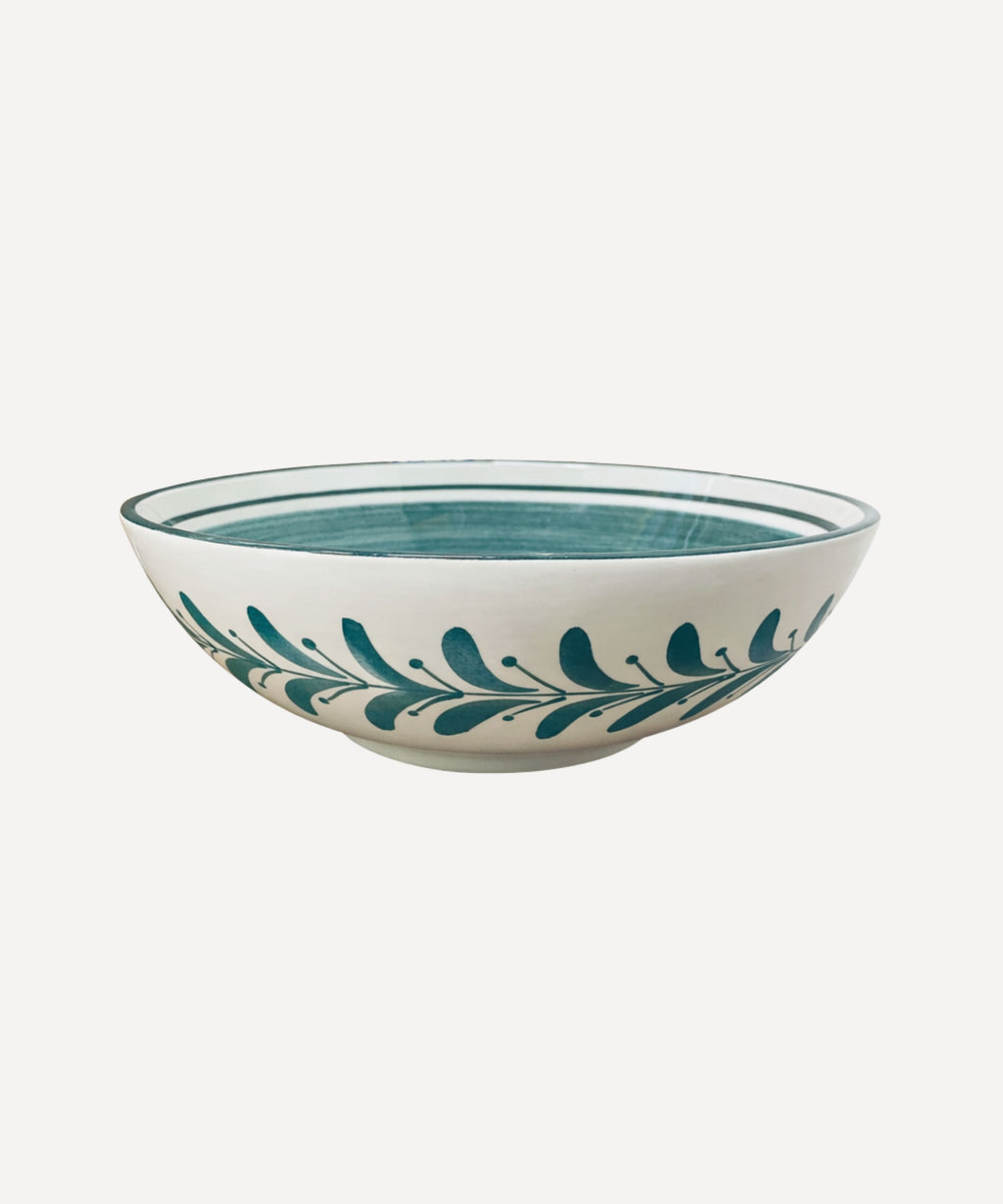 Helecho Salad Bowl | Hand-Painted Fern Wreath Ceramic, Teal