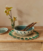 Helecho Salad Bowl | Hand-Painted Fern Wreath Ceramic, Teal