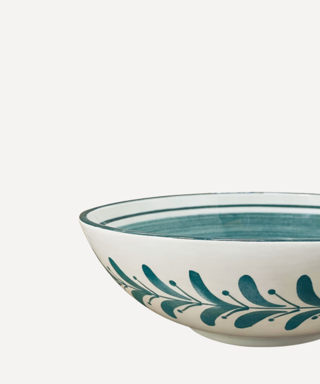 Helecho Salad Bowl | Hand-Painted Fern Wreath Ceramic, Teal