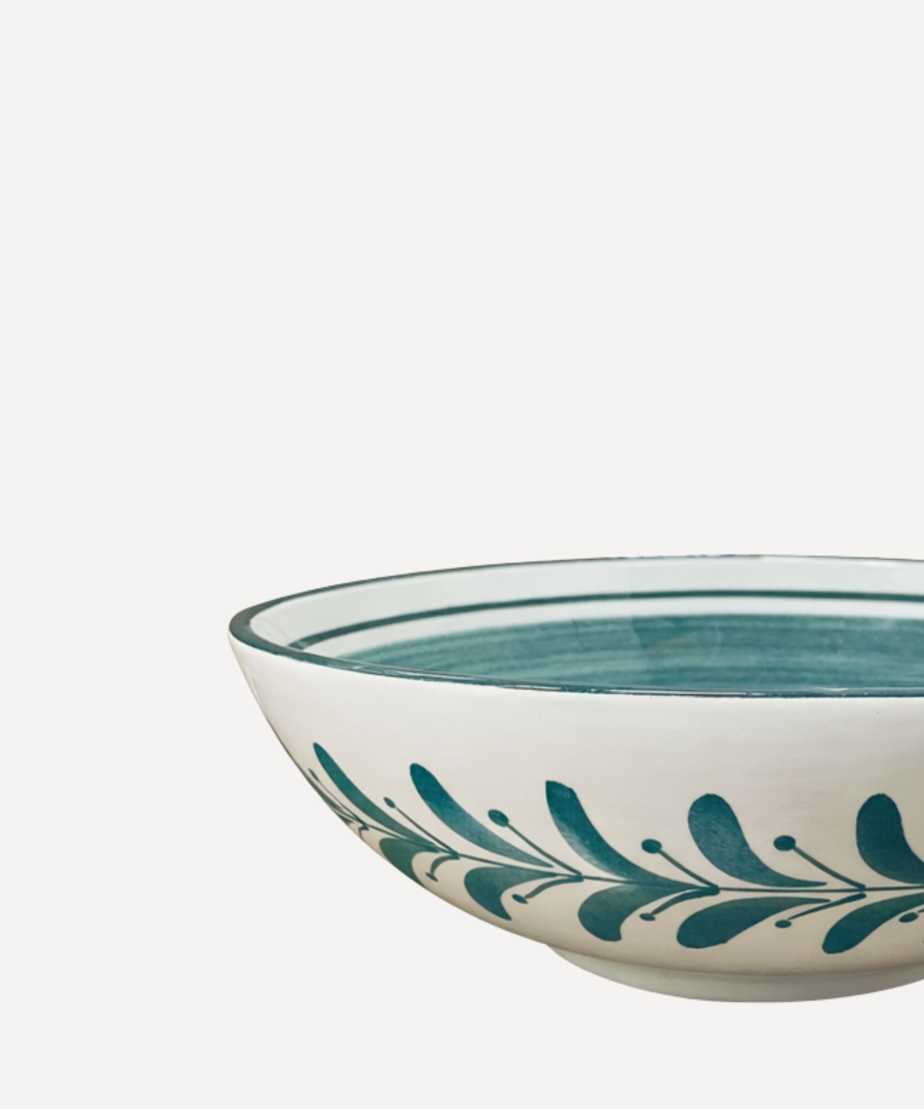 Helecho Salad Bowl | Hand-Painted Fern Wreath Ceramic, Teal
