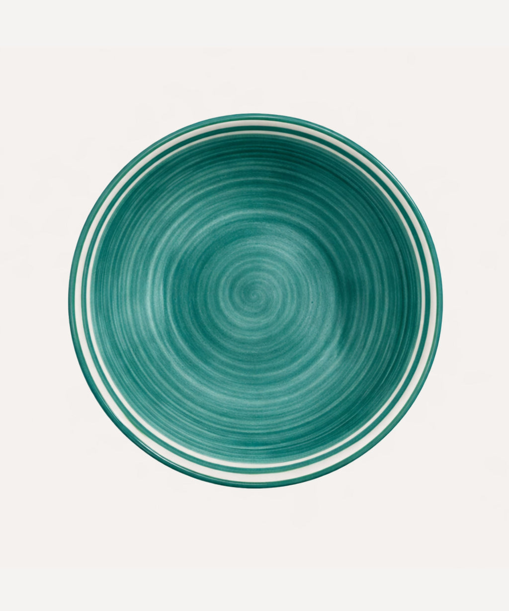 Helecho Salad Bowl | Hand-Painted Fern Wreath Ceramic, Teal