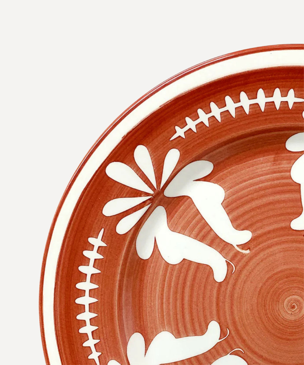 Flor Dinner Plate | Hand-Painted Ceramic, Rust Red