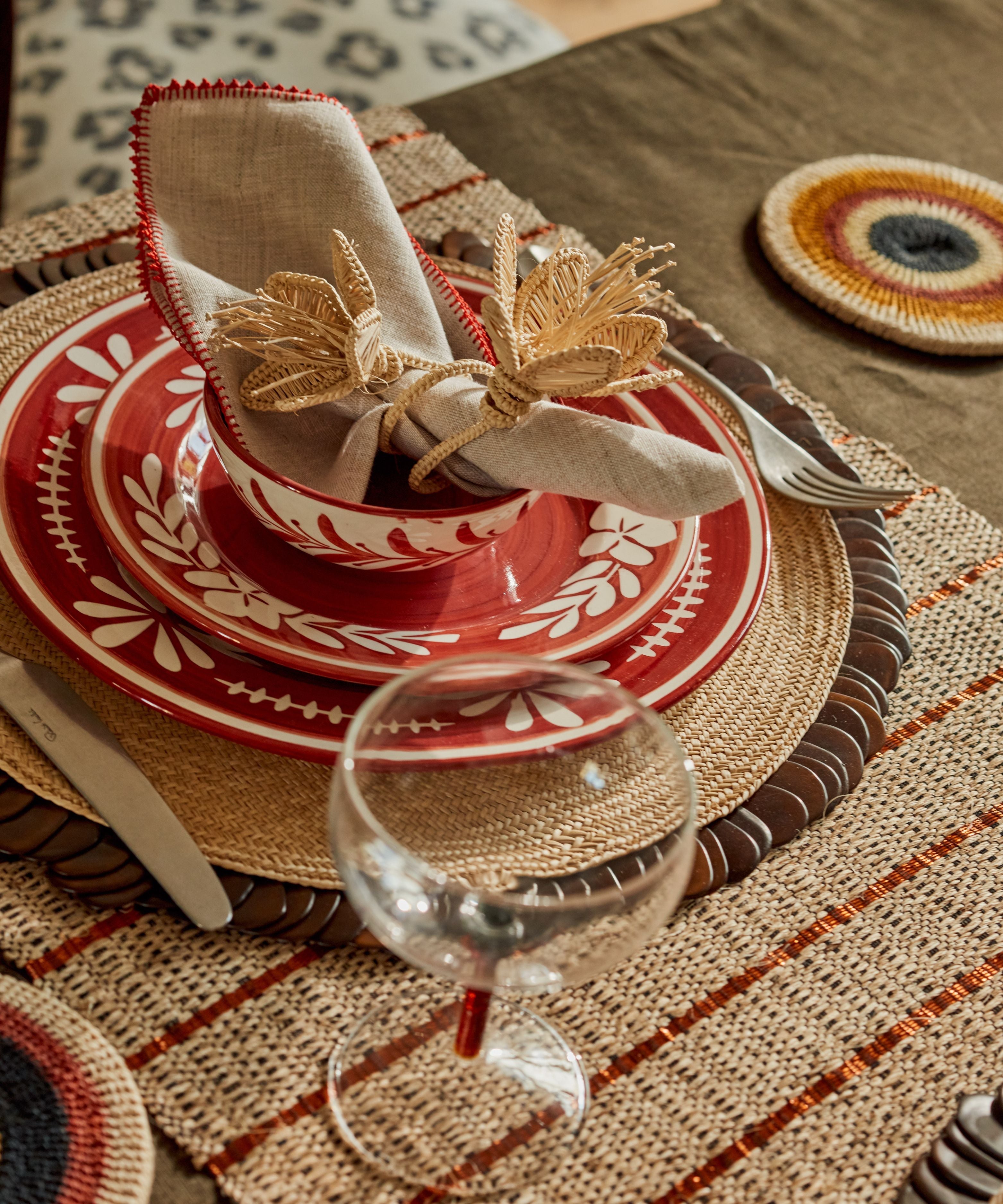Flor Dinner Plate | Hand-Painted Ceramic, Rust Red