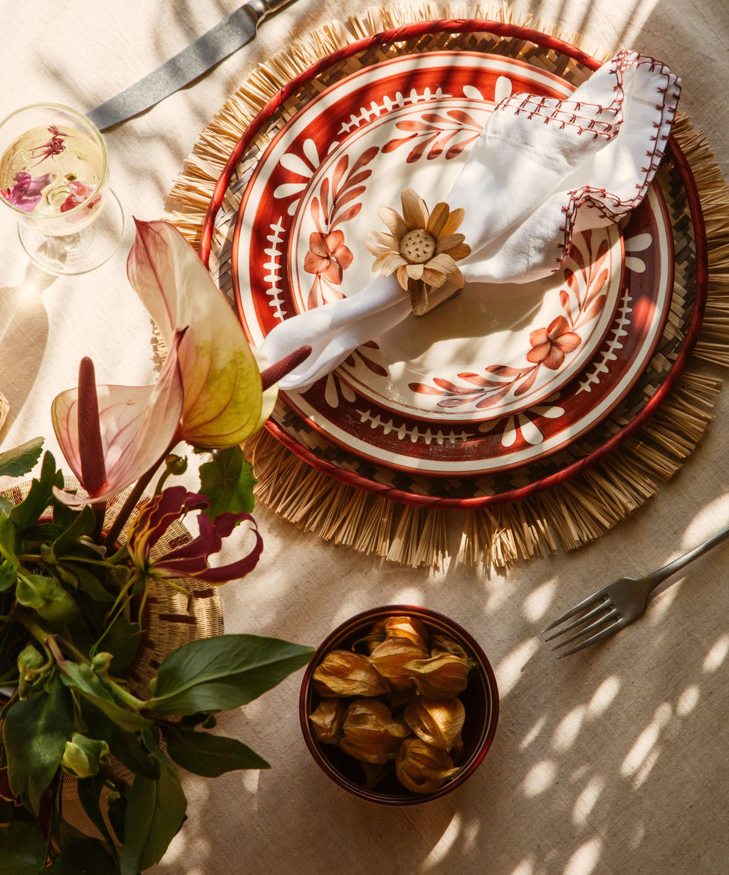 Flor Dinner Plate | Hand-Painted Ceramic, Rust Red