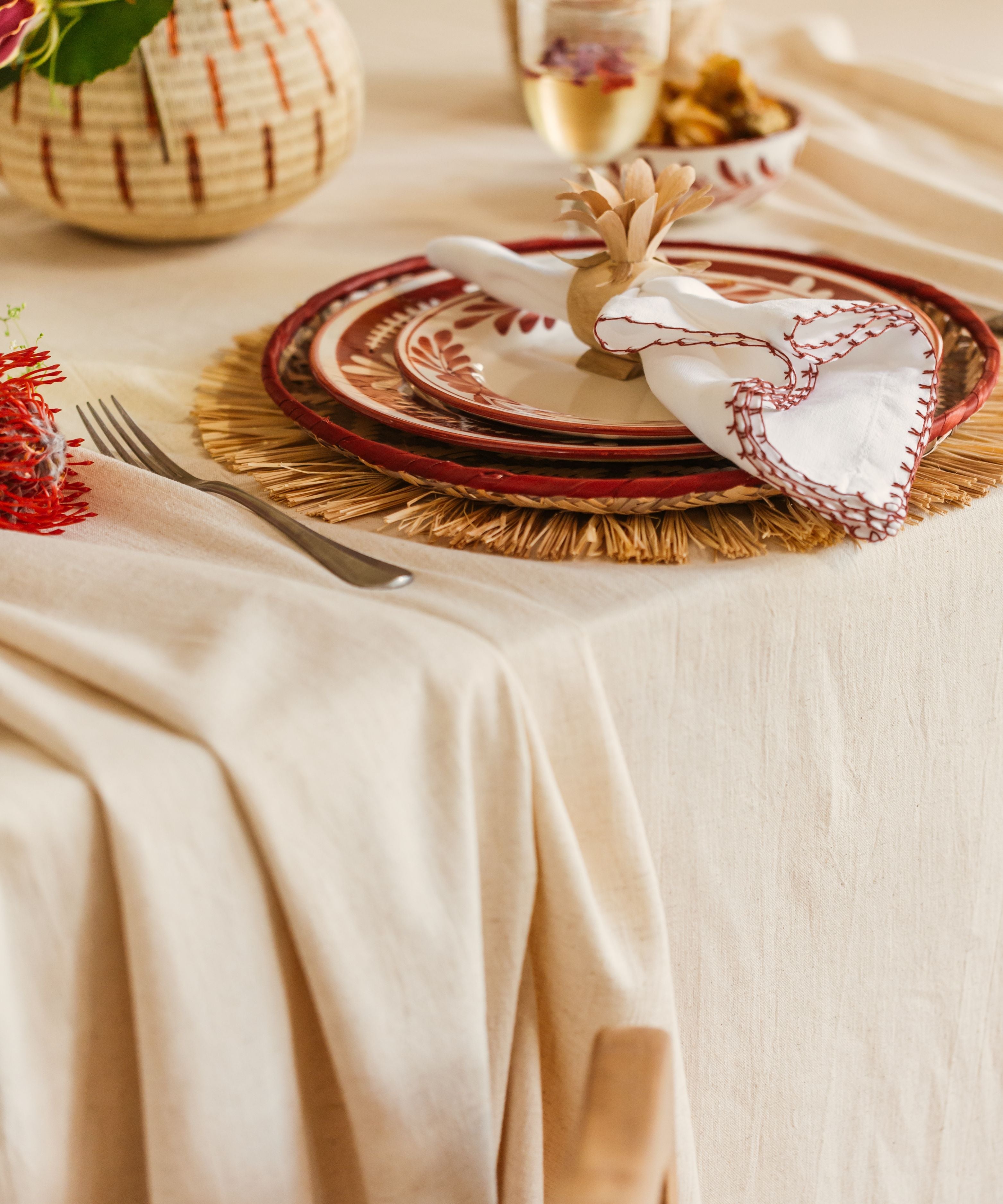 Flor Dinner Plate | Hand-Painted Ceramic, Rust Red