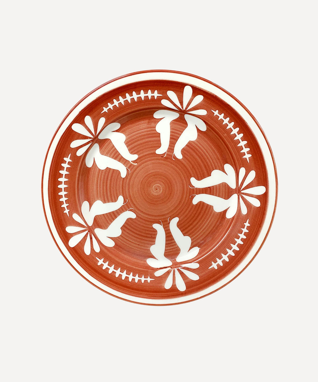 Flor Dinner Plate | Hand-Painted Ceramic, Rust Red