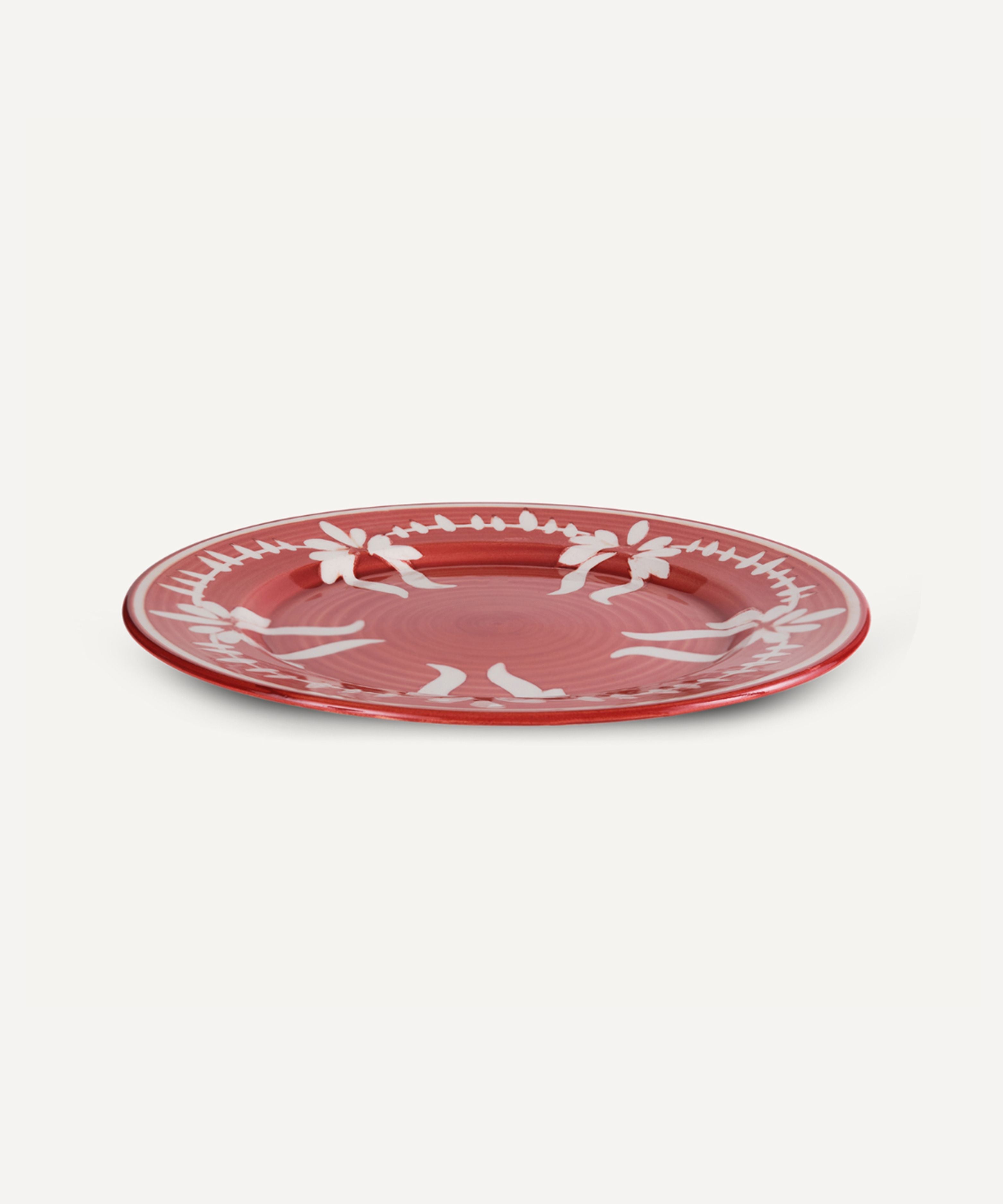 Flor Dinner Plate | Hand-Painted Ceramic, Rust Red