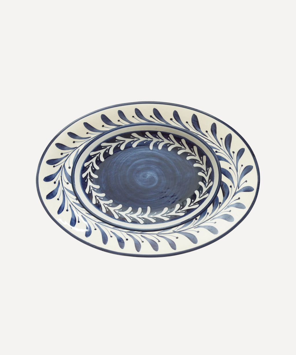 Helecho Serving Platter Set of 2 | Hand-Painted Ceramic, Deep Blue