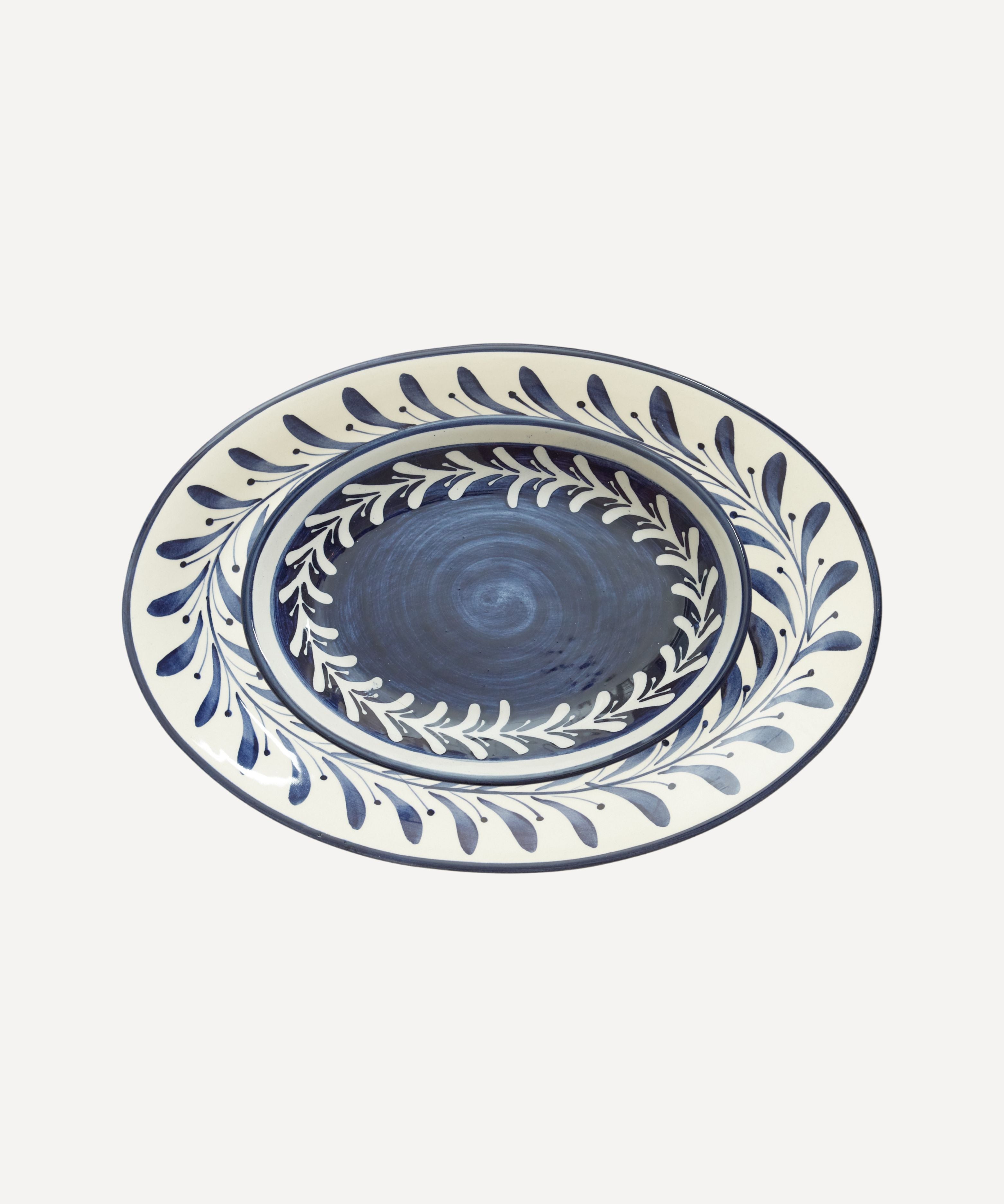 Helecho Serving Platter Set of 2 | Hand-Painted Ceramic, Deep Blue
