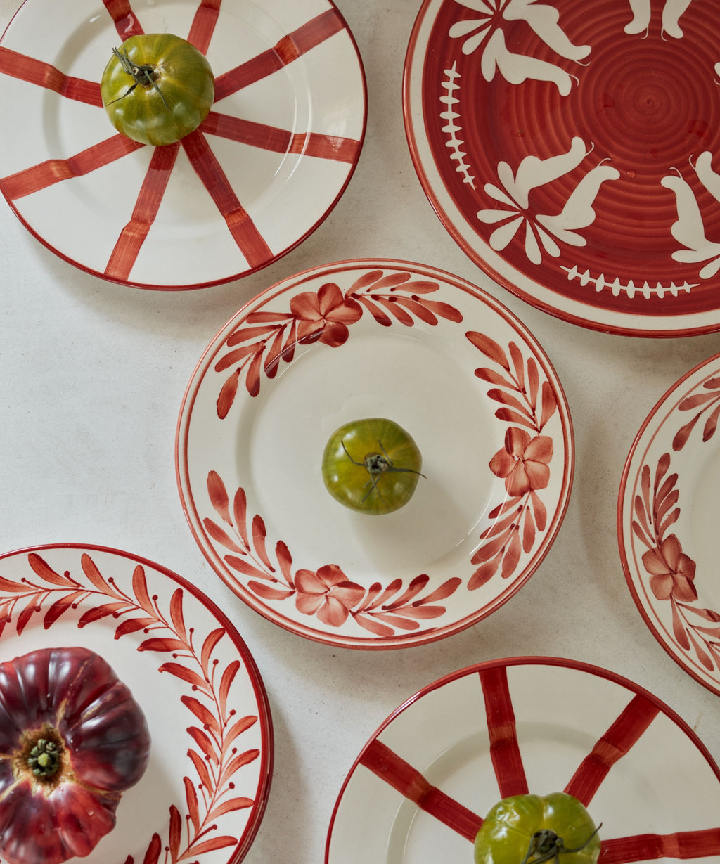 Flor Side Plate | Hand-Painted Ceramic, Rust Red