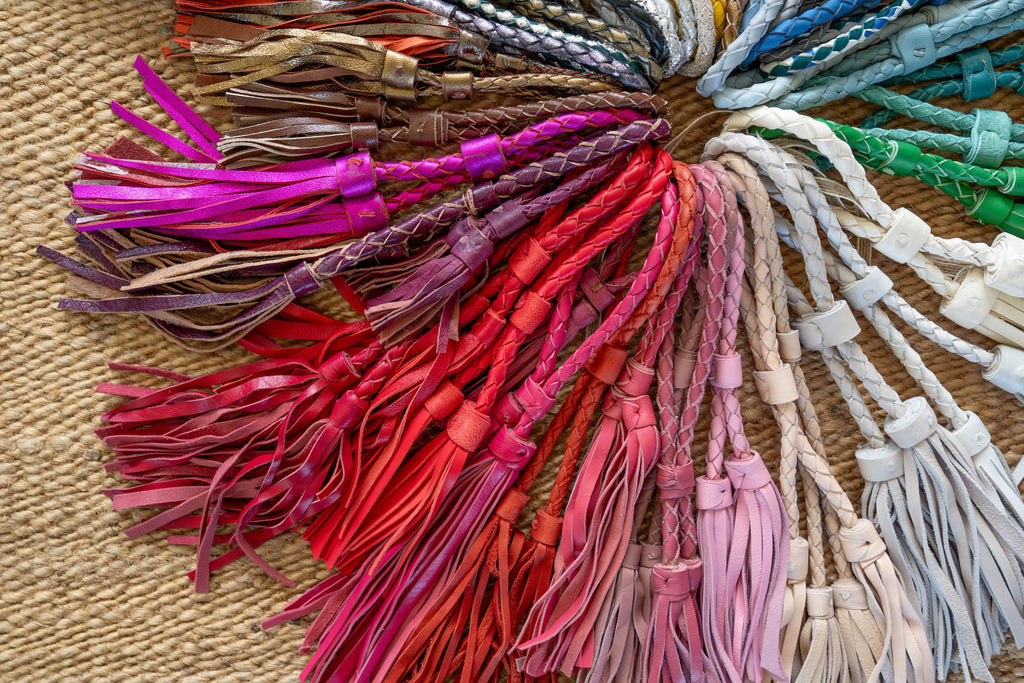 LEATHER TASSELS. RAINBOW OF COLOURS.