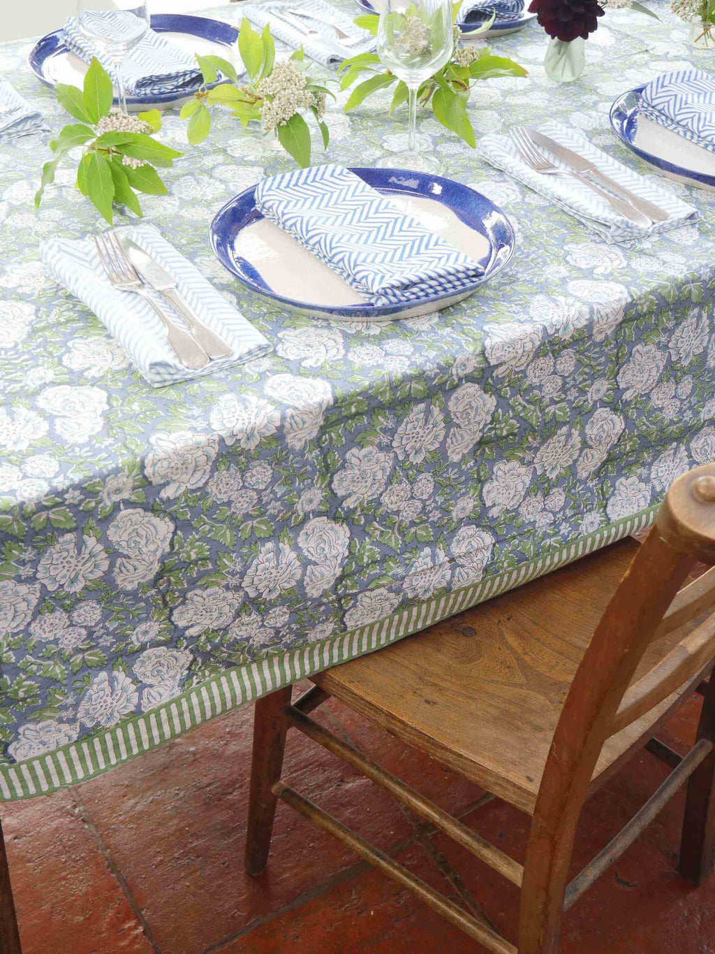 IN BLOOM hand block printed tablecloth