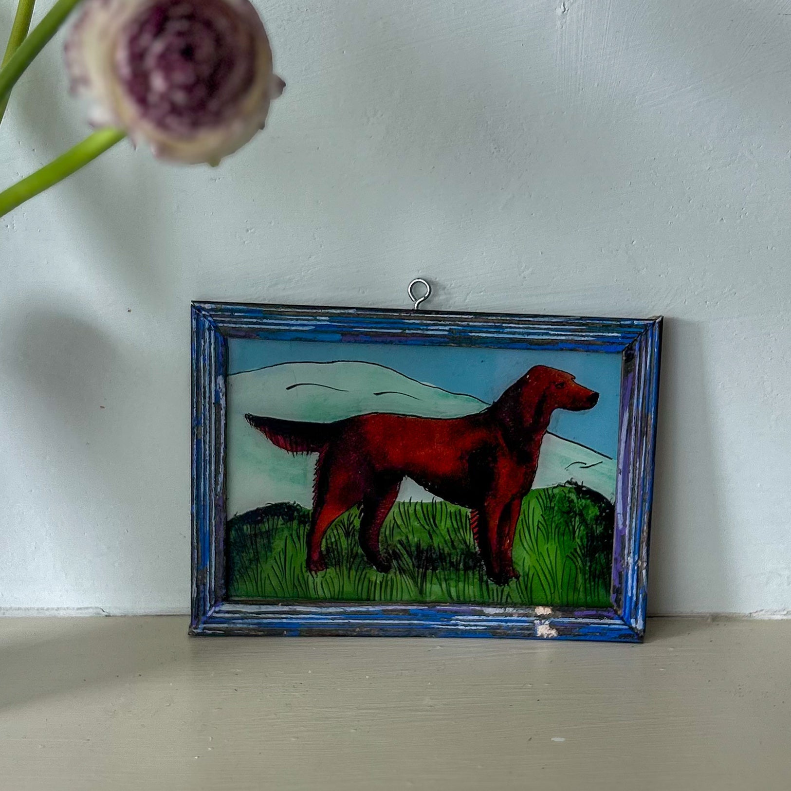 NEW DOG BLUE BACKGROUND Indian glass painting multiple available