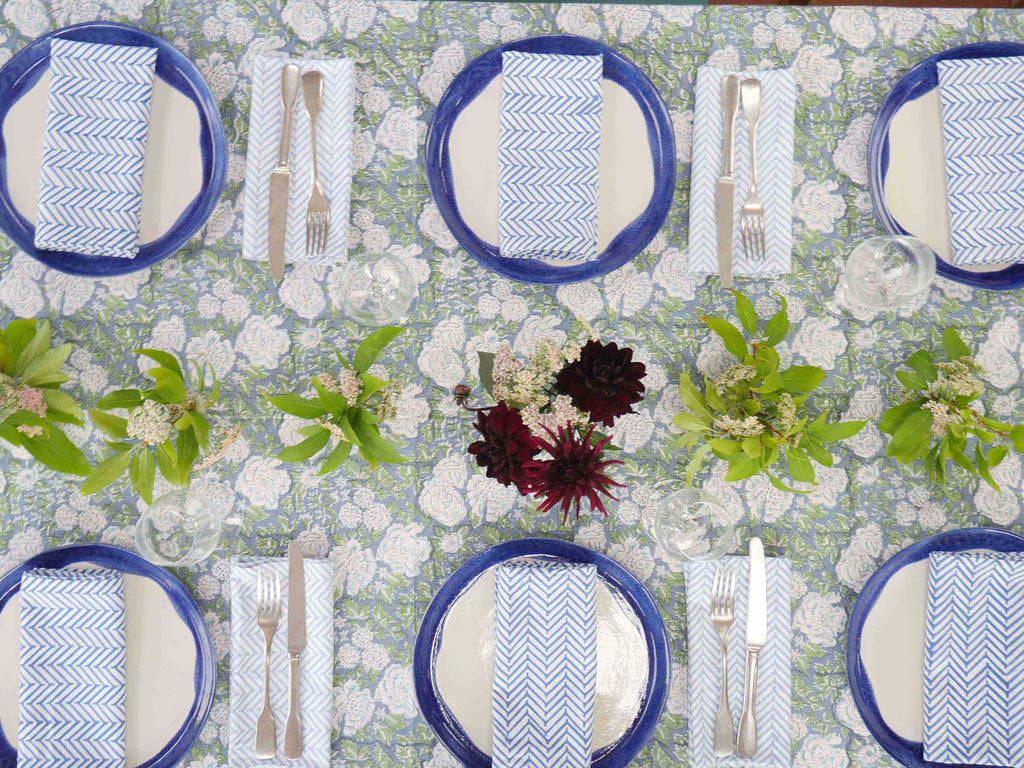 IN BLOOM hand block printed tablecloth
